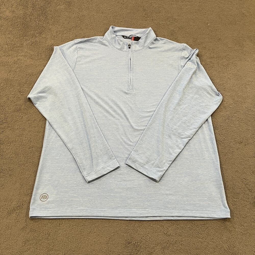 TravisMathew The Heater Blue Stripe Durango Casino 1/4 Zip Pullover Mens Size XL